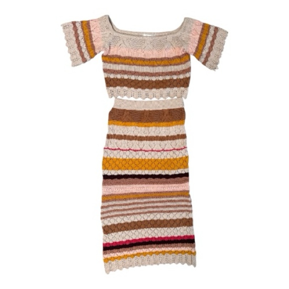 Lalavon Multicolor Striped Crochet High Waist Skirt Crop Top size small